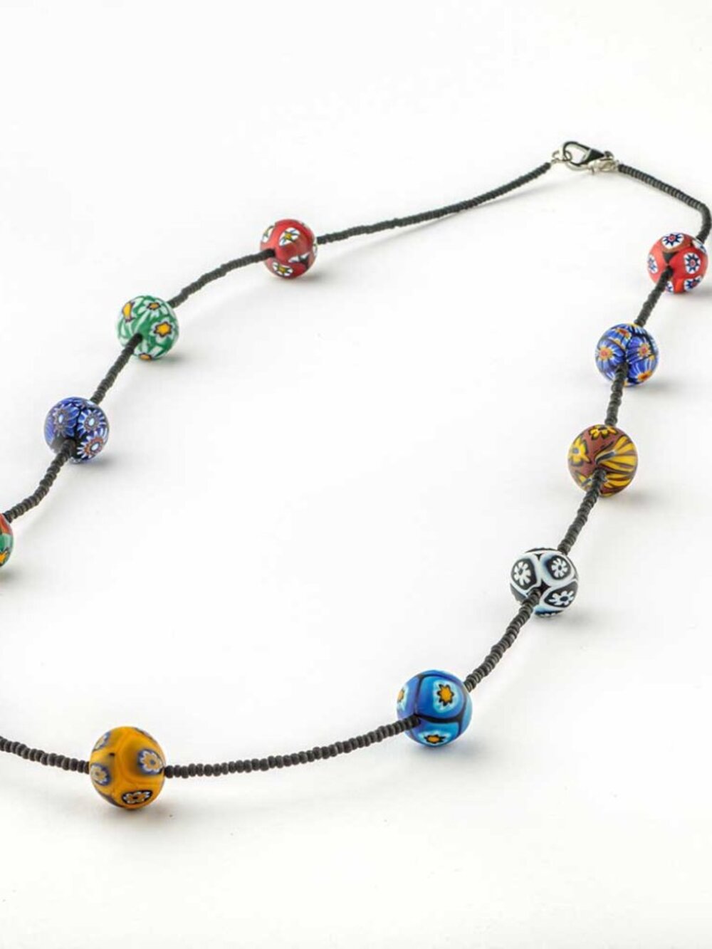 Long Necklace with Millefiori Murano Glass Beads